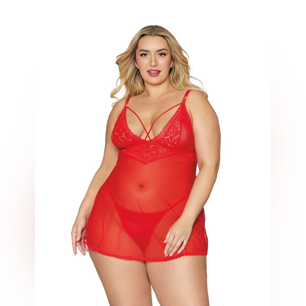 🦋B2G1🦋DREAMGIRL Plus Lace and Mesh Babydoll & G-string Set | ONE SIZE QUEEN |